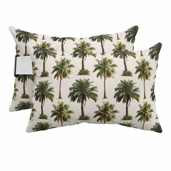 Date Palm Trees Outdoor Pillows for Chaise Lounge Chair Beach Headrest Pillow Set of 2 Waterproof Lumbar Pillows with Insert Retro Summer Tropical Trees Plants Beige Pillow for Patio Pool 12"x20"