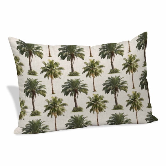 Date Palm Trees Pillow Covers, Linen Long Throw Pillow Case, Retro Summer Tropical Trees Plants Beige Holiday Pillow Protector Decorative Cushion Cover for Living Room/Bedroom 24" x 36"