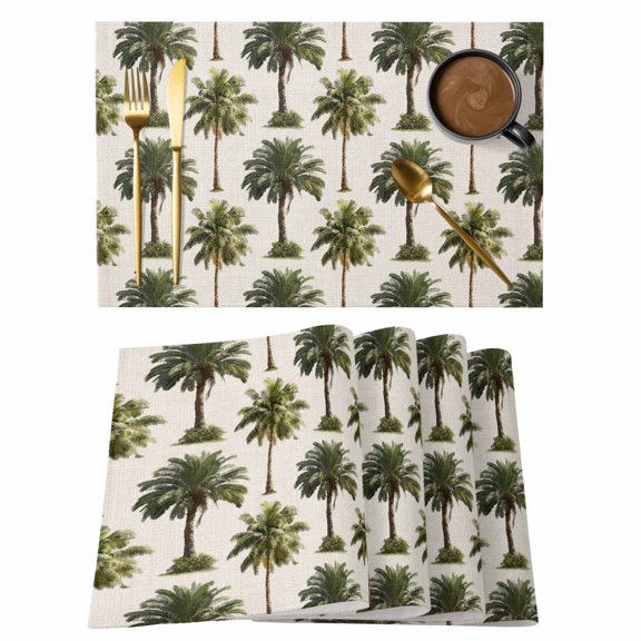 Date Palm Trees Placemats Set of 12 Retro Summer Tropical Trees Plants Beige Place Mats Indoor Wipeable Table Mats Washable Dining Table Placemats for Kitchen Holiday Party Home Decor 13x19 Inch
