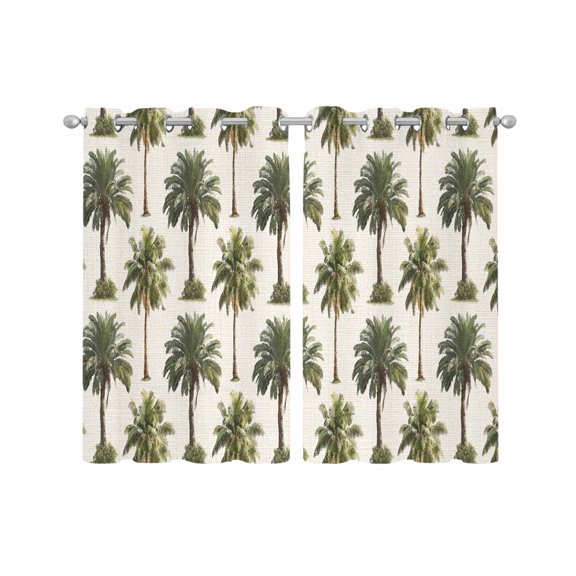 Date Palm Trees Sheer Curtains 39 Inch Length 2 Panels Set for Living Room/Bedroom, Retro Summer Tropical Trees Plants Beige Kitchen Curtains Grommet Semi-Sheer Curtains Window Treatments 27.5"x39"x2