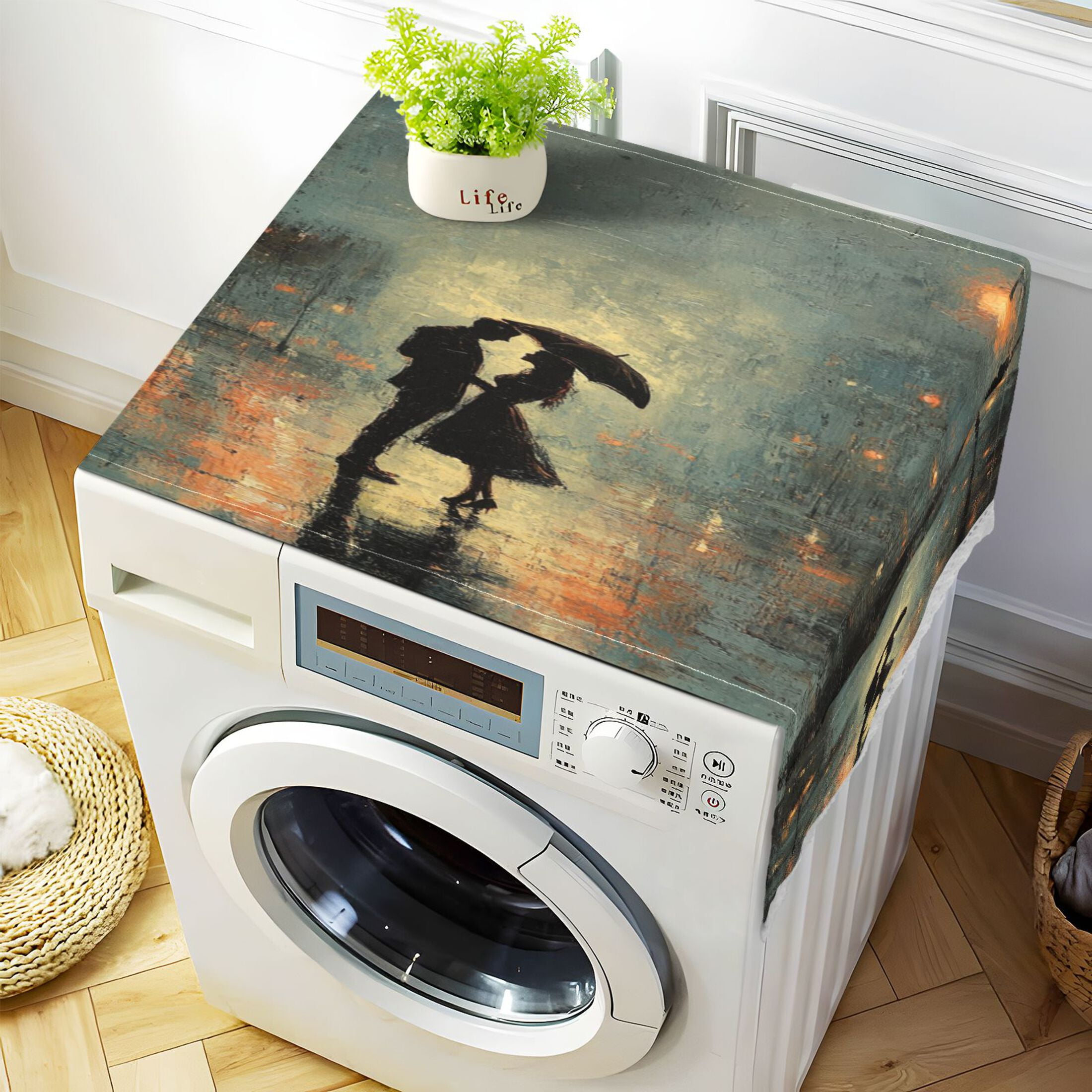 Date RainWasher and Dryer Covers Dust-Proof and Oil Resistant Fridge Cover with 4 Storage Pockets Washing Machine Top Cover for Laundry Kitchen Home 51.2 x 22 In