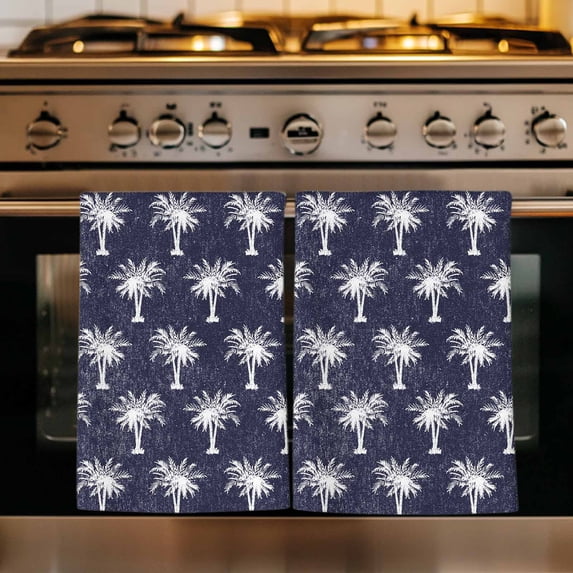 Date Tree Kitchen Towels Set of 4, Navy Blue Farmhouse Summer Tropical Plants Absorbent Dish Towels for Kitchen, Microfiber Hand Towel, Quick Drying Tea Towel for Cleaning Decorative Dishcloths