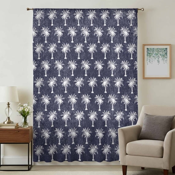 Date Tree Sheer Curtains 108 Inches Extra Long, Navy Blue Farmhouse Summer Tropical Plants Light Filering Curtains, Privacy Drapes Simi Floor to Veiling Curtain for Living Room Window Treatment