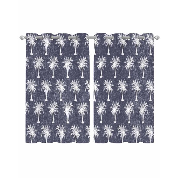 Date Tree Sheer Curtains 39 Inch Length 2 Panels Set for Living Room/Bedroom, Navy Blue Farmhouse Summer Tropical Plants Kitchen Curtains Grommet Semi-Sheer Curtains Window Treatments 27.5"x39"x2