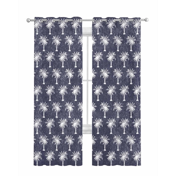 Date Tree Sheer Curtains 84 Inch Length 2 Panels Set for Living Room/Bedroom, Navy Blue Farmhouse Summer Tropical Plants Kitchen Curtains Grommet Semi-Sheer Curtains Window Treatments 52"x84"x2