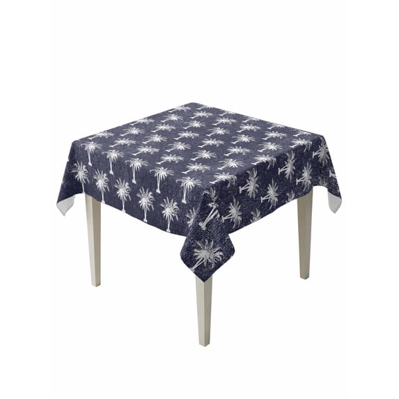 Date Tree Table Cloth, Waterproof Tablecloth for Square Tables, Navy Blue Farmhouse Summer Tropical Plants Reusable Washable Fabric Table Cover for Restaurant Kitchen Dining Tables 54"x54"
