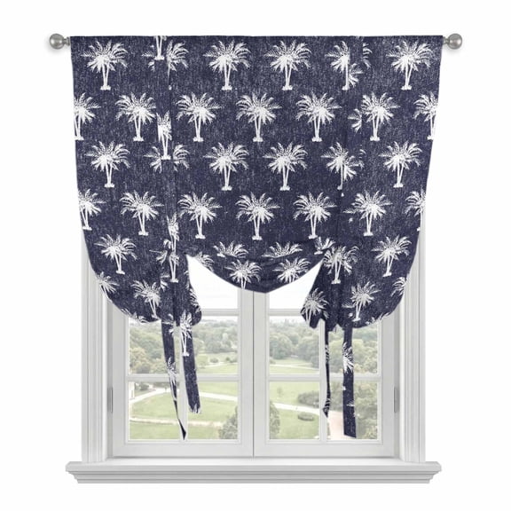 Date Tree Tie Up Curtains 45 Inches Long, Kitchen Window Curtains Over Sink, Navy Blue Farmhouse Summer Tropical Plants Small Window Curtains Shade Balloon Curtains Valances for Bedroom/Cafe 34"x45"