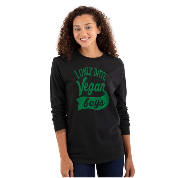 Date Vegan Boy Vegetarian Healthy Women's Long Sleeve T Shirt Brisco Brands S