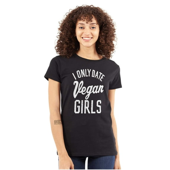 Date Vegan Girls Funny Vegetarian Gym Womens Slim Fit Graphic Tee Brisco Brands M