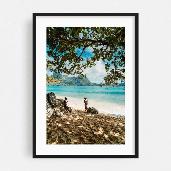 Date by the beach - El Nido MIMAROPA Philippines Photography Beach Tropical Seaside Ocean Nature Coast Scenic Black Framed Wall Art Print 12 x 18 inches