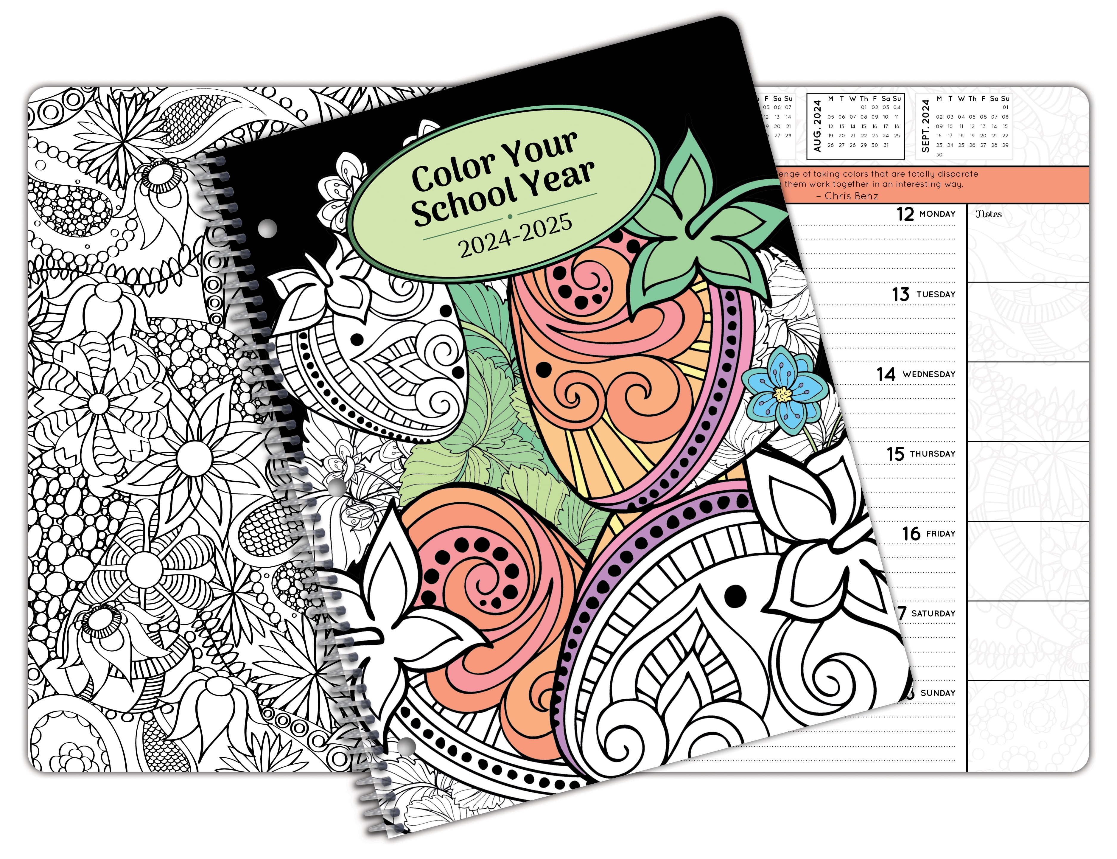 Dated 2024-2025 Adult Coloring Book Daily Planner - Calendar