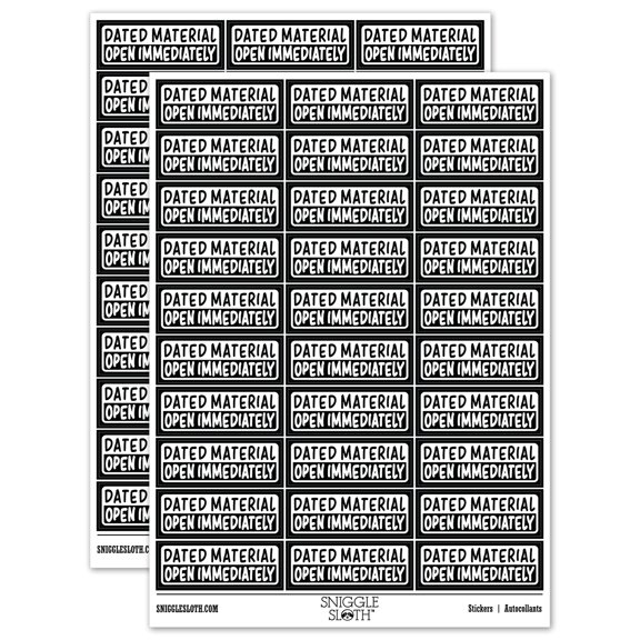 Dated Material Open Immediately Letter Mail Sticker Set - Black - Gloss Finish - 1.75" Medium