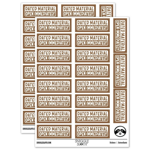 Dated Material Open Immediately Letter Mail Sticker Set - Brown - Gloss Finish - 2.00" Large