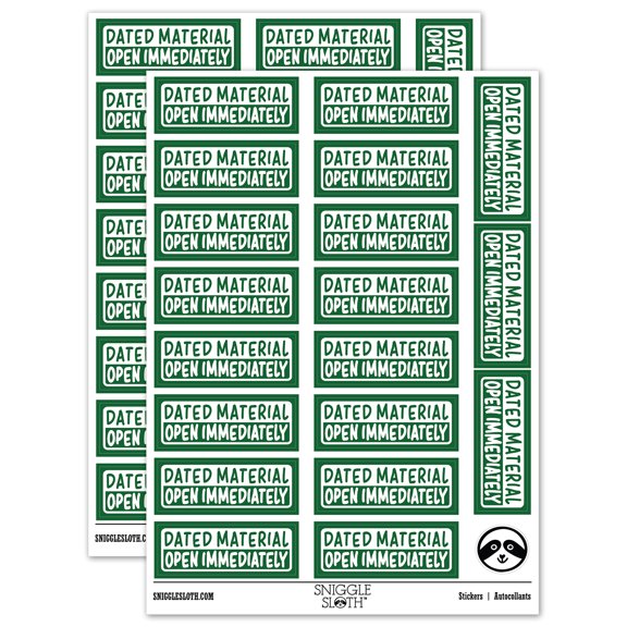 Dated Material Open Immediately Letter Mail Sticker Set - Dark Green - Matte Finish - 2.00" Large