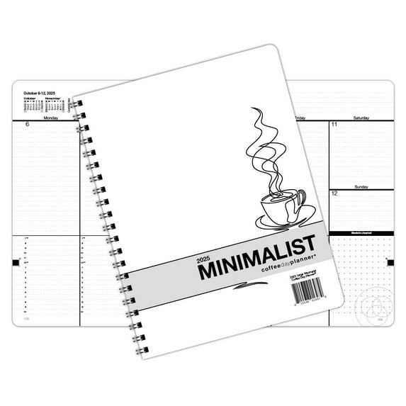 Dated Minimalist DayPlanner - 12 Monthly Calendar Overview, to-do Lists, Weekly and Daily Planning (8.5 by 11 inches), 2025 Coffee Minimalist