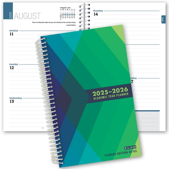 College/School Student Planner 2025-2026 by Elan Publishing Company, Dated Planner for Academic Year August 2025 - July 2026, Green, 5" x 8"
