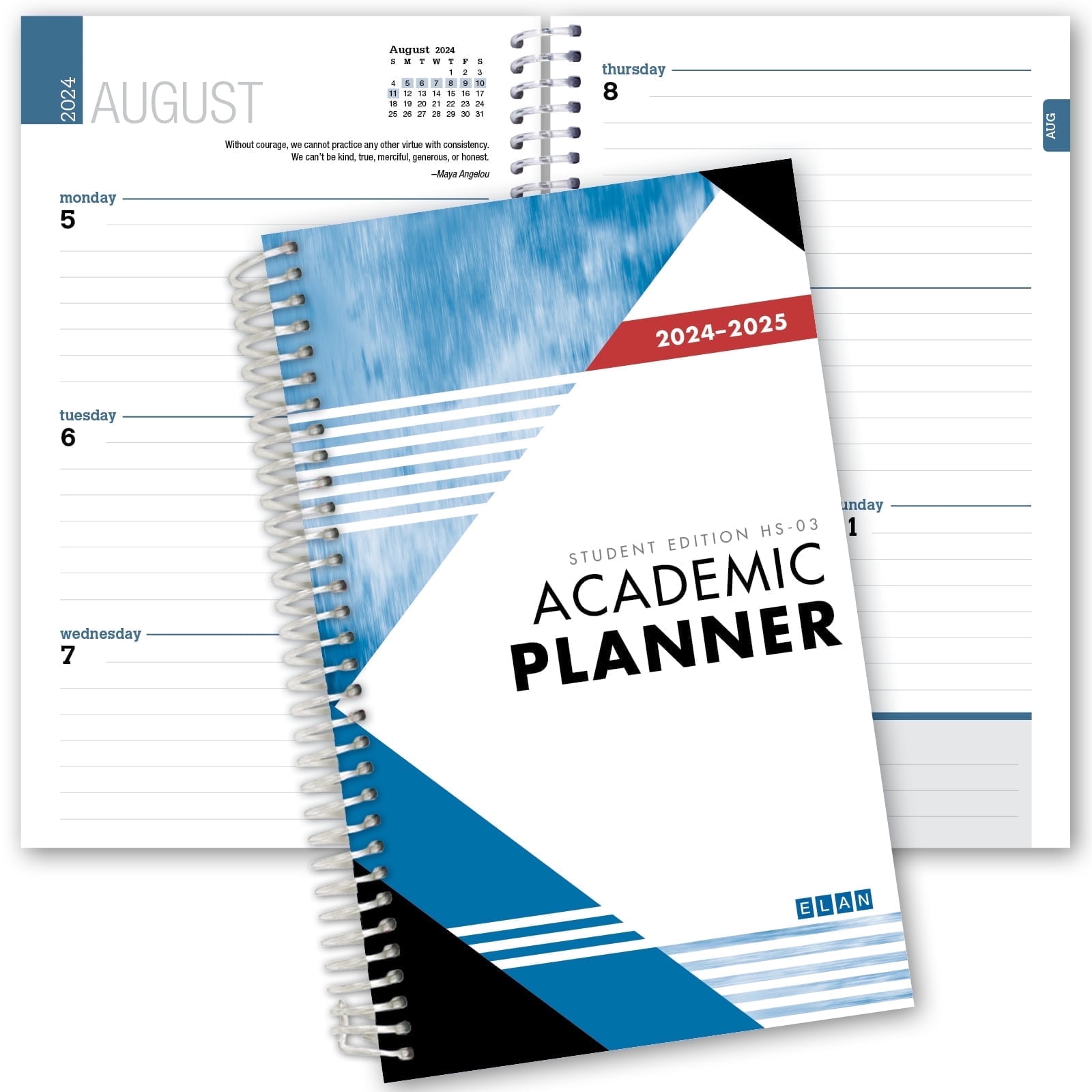 Dated Student Planner Weekly for High School or College (August - July) 2024-2025 Academic Year Monthly Calendar by Elan Publishing Company, 5" x 8", Blue, Homework Planner, Three Year Calendar