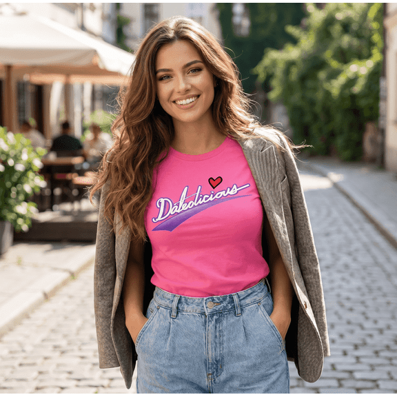 Dateolicious Heart Logo Graphic Fitted T-Shirt Casual Crew Neck Short Sleeve Tee