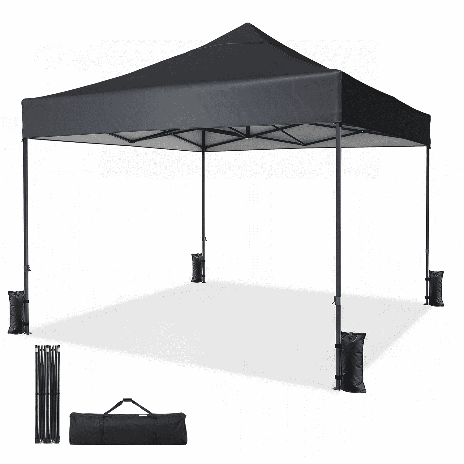 Dateyes 10x10FT Pop Up Canopy, Outdoor Canopy Tent with Carry Bag, Easy Setup Portable Instant Canopy with 4 Sandbags and 8 Stakes for Outdoor Events, Parties, Backyard, Lawn, Dark Gray