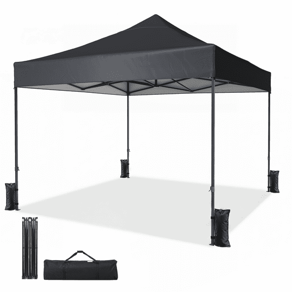 Dateyes 10x10FT Pop Up Canopy, Outdoor Canopy Tent with Carry Bag, Easy Setup Portable Instant Canopy with 4 Sandbags and 8 Stakes for Outdoor Events, Parties, Backyard, Lawn, Dark Gray