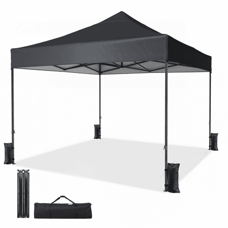 Dateyes 10x10FT Pop Up Canopy, Outdoor Canopy Tent with Carry Bag, Easy Setup Portable Instant Canopy with 4 Sandbags and 8 Stakes for Outdoor Events, Parties, Backyard, Lawn, Dark Gray