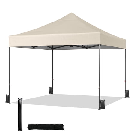 Dateyes 10x10FT Pop Up Canopy, Outdoor Canopy Tent with Carry Bag, Easy Setup Portable Instant Canopy with 4 Sandbags and 8 Stakes for Outdoor Events, Parties, Beach, Backyard, Lawn, Beige
