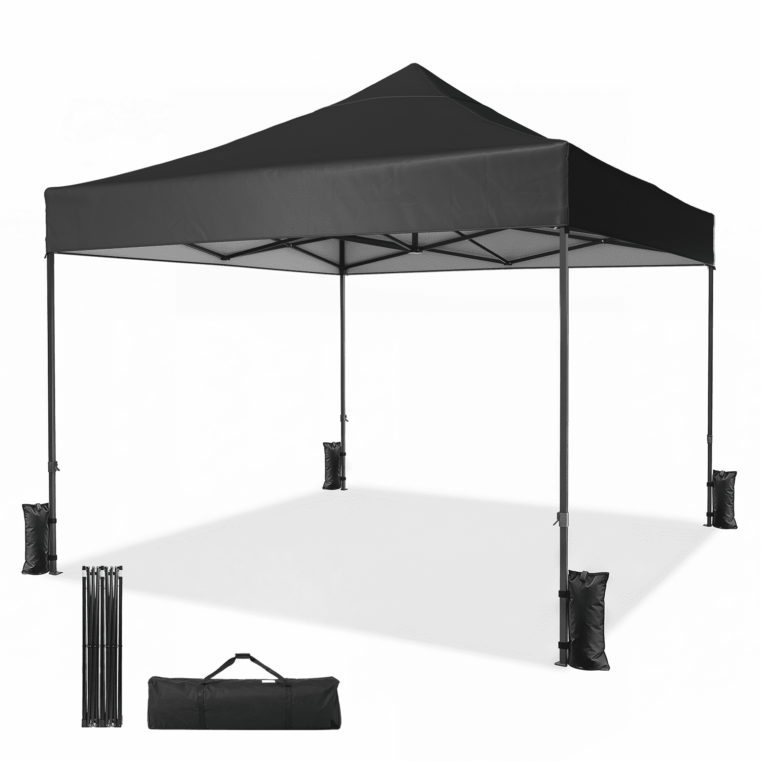 Dateyes 10x10FT Pop Up Canopy, Outdoor Canopy Tent with Carry Bag, Easy Setup Portable Instant Canopy with 4 Sandbags and 8 Stakes for Outdoor Events, Parties, Beach, Backyard, Lawn, Black