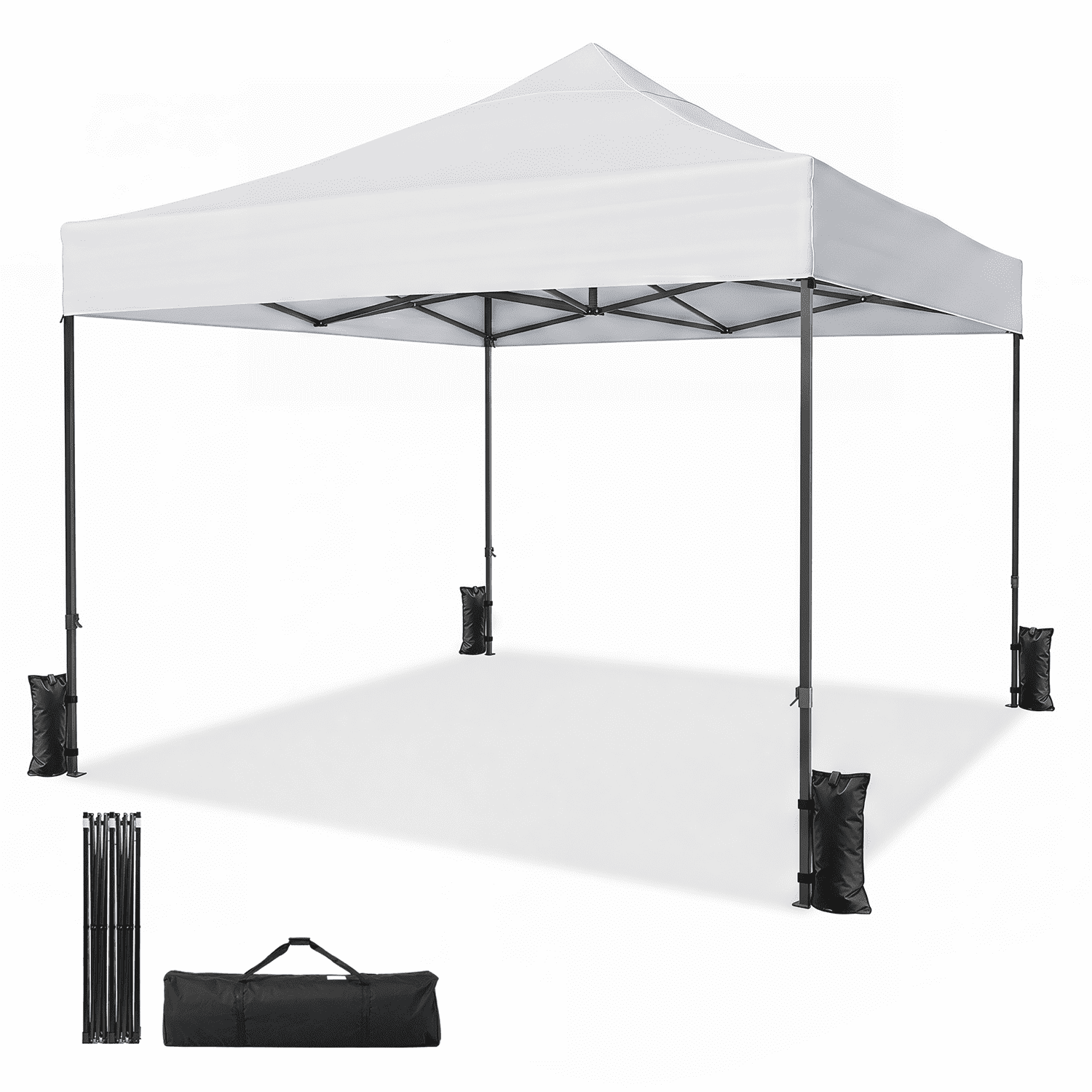 Dateyes 10x10FT Pop Up Canopy, Outdoor Canopy Tent with Carry Bag, Easy Setup Portable Instant Canopy with 4 Sandbags and 8 Stakes for Outdoor Events, Parties, Beach, Backyard, Lawn, White