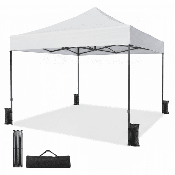 Dateyes 10x10FT Pop Up Canopy, Outdoor Canopy Tent with Carry Bag, Easy Setup Portable Instant Canopy with 4 Sandbags and 8 Stakes for Outdoor Events, Parties, Beach, Backyard, Lawn, White