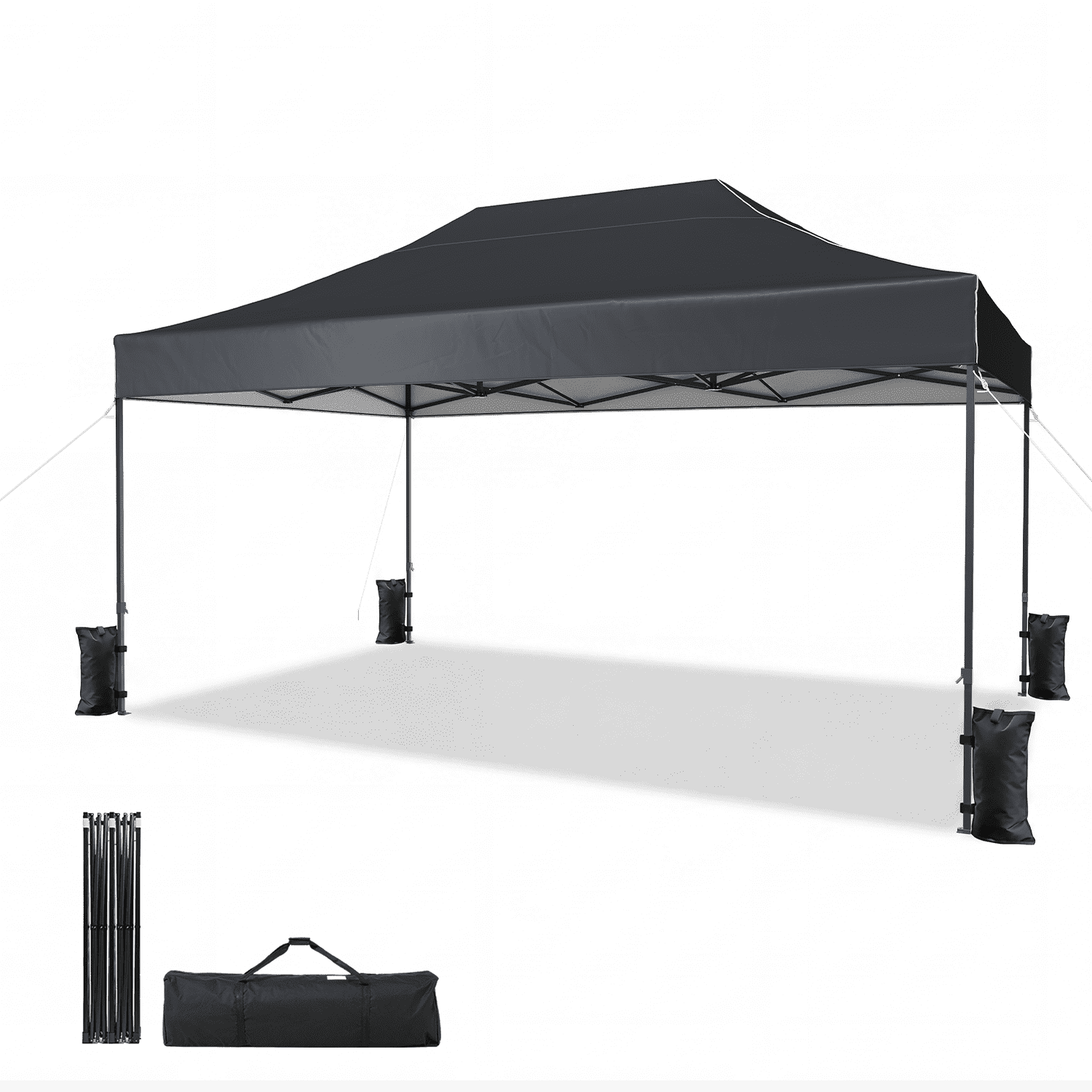 Dateyes 10x15FT Pop Up Canopy, Outdoor Canopy Tent with Carry Bag, Easy Setup Portable Instant Canopy with 4 Sandbags and 8 Stakes for Outdoor Events, Commercial, Beach, Backyard, Lawn, Dark Gray