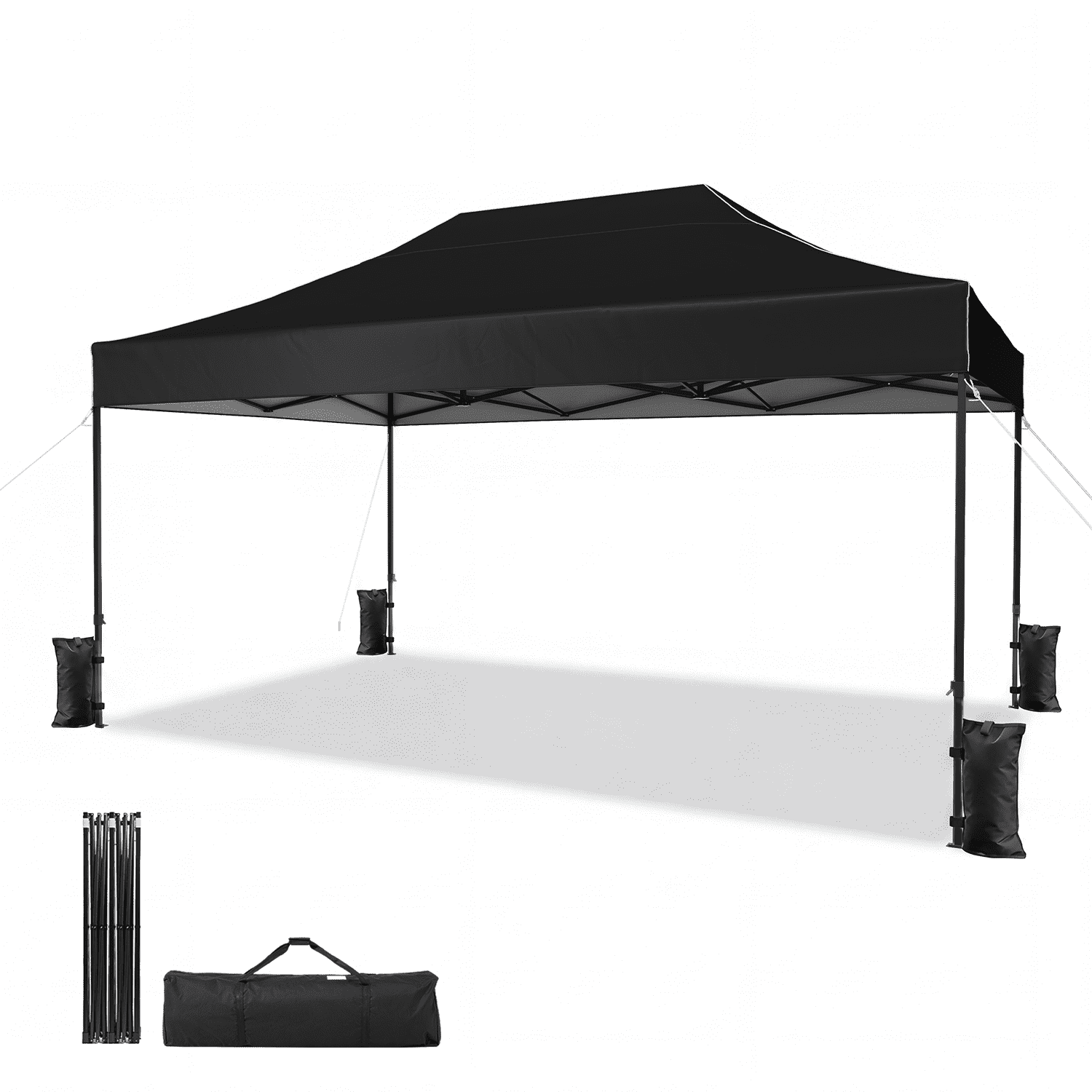 Dateyes 10x15FT Pop Up Canopy, Outdoor Canopy Tent with Carry Bag, Easy Setup Portable Instant Canopy with 4 Sandbags and 8 Stakes for Outdoor Events, Commercial, Beach, Backyard, Lawn, Black