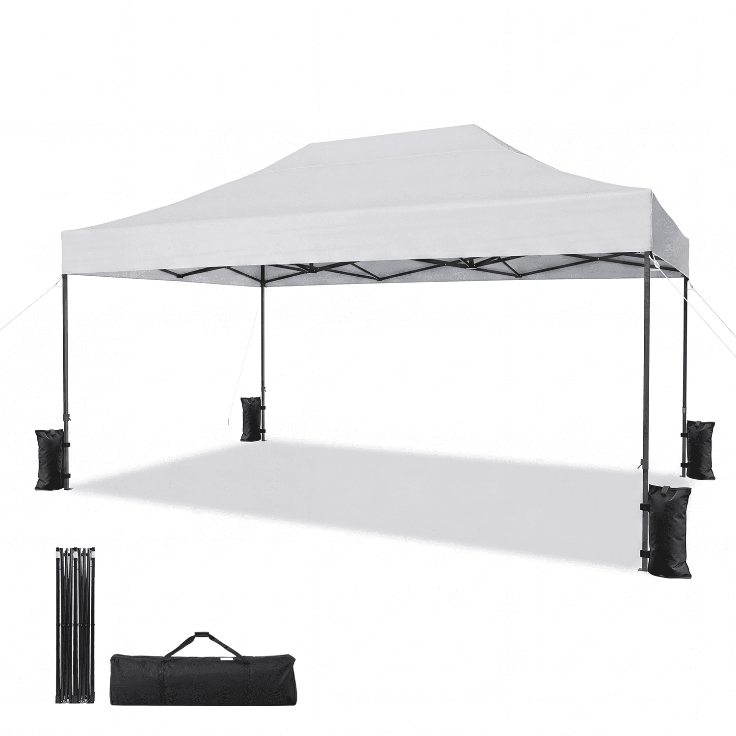 Dateyes 10x15FT Pop Up Canopy, Outdoor Canopy Tent with Carry Bag, Easy Setup Portable Instant Canopy with 4 Sandbags and 8 Stakes for Outdoor Events, Commercial, Beach, Backyard, Lawn, White