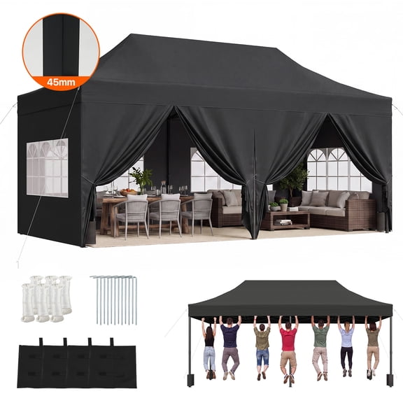 Dateyes 10x20 FT Pop Up Canopy Tent with 45mm Heavy Duty Steel Frame, Waterproof Outdoor Canopy, 3-Level Adjustable Height, Instant Party Tent with Roller Bag, White