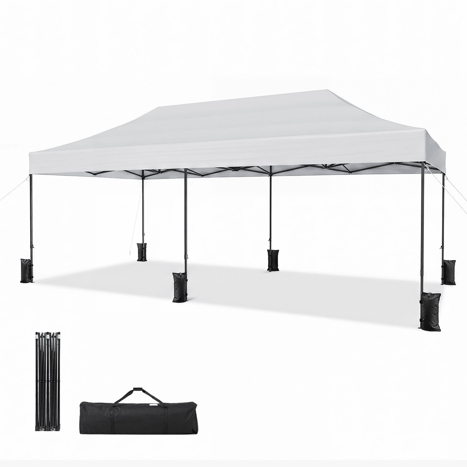 Dateyes 10x20FT Pop Up Canopy, Outdoor Canopy Tent with Carry Bag, Easy Setup Portable Instant Canopy with 4 Sandbags and 12 Stakes for Outdoor Events, Commercial, Beach, Backyard, Lawn, White