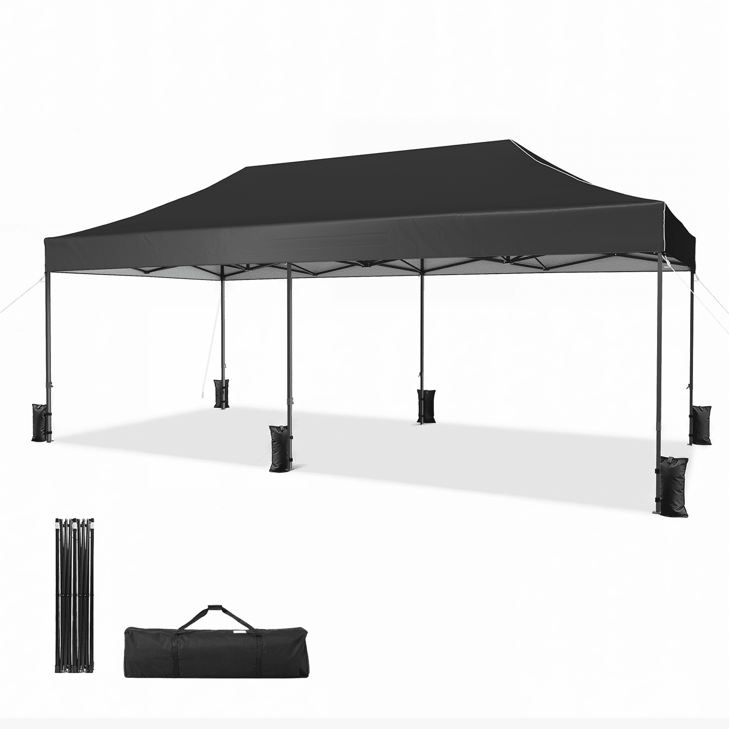 Dateyes 10x20FT Pop Up Canopy, Outdoor Canopy Tent with Carry Bag, Easy Setup Portable Instant Canopy with 4 Sandbags and 12 Stakes for Outdoor Events, Commercial, Beach, Backyard, Lawn, Dark Gray