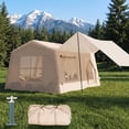 thumbnail image 1 of Dateyes 13x9 FT Inflatable Camping Tent for 8-10 Person, All-Season Blow Up Tent with Stove Jack and Extended Canopy, Easy Setup Portable Air Tent for Family Glamping, Beige, 1 of 8