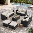 thumbnail image 1 of Dateyes 9 Seats Patio Furniture Set, Rattan Wicker Outdoor Conversation Sectional Sofa Set with Storage Coffee Table and Waterproof Cover,Beige, 1 of 9