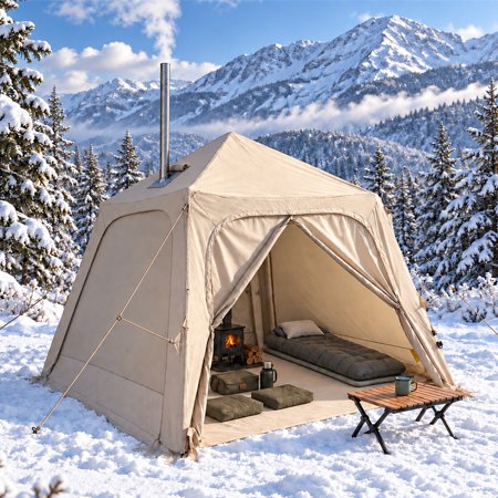Dateyes Inflatable Camping Tent for 5-7 Person, Quick Blow-up Family Tent, Lightweight Portable Outdoor Shelter for Camping, Beach and Festivals, Beige