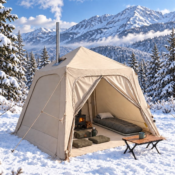 Dateyes Inflatable Camping Tent for 5-7 Person, Quick Blow-up Family Tent, Lightweight Portable Outdoor Shelter for Camping, Beach and Festivals, Beige
