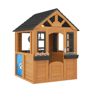 Dateyes Kids Wooden Playhouse 4x4FT Indoor Outdoor Cottage with Kitchen Sink, Blackboard & Doorbell