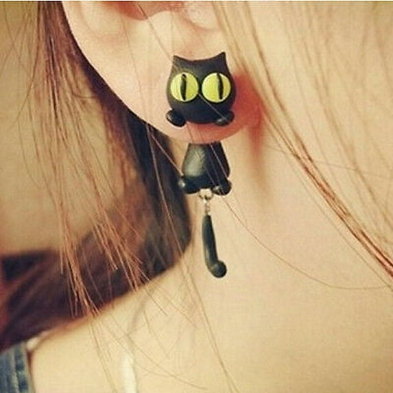 Datingday 1 Pair Fashion Jewelry Women's 3D Animal Cat Polymer Clay Ear Stud Earring