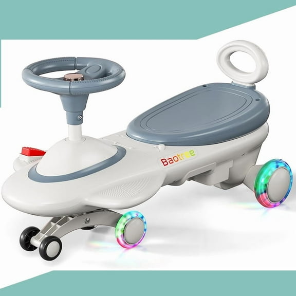 Datingday 12V Kids Electric Ride On Car，2 In 1 Swing Car With LED Wheels & Music, Ages 3-8, Perfect Gift For Kids, Grey