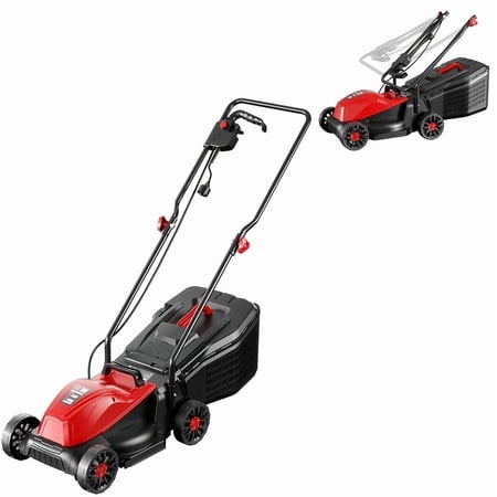 Datingday 14-Inch 12AMP Electric Corded Lawn Mower, Push Button Instant Start, Lightweight Walk Behind Mower with Mulching & Bagging, Low Noise & Zero Emissions, Ideal for Small Yards
