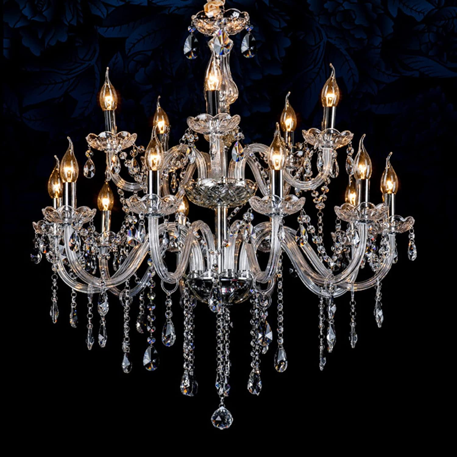 Datingday 15 Light Crystal Chandelier Silver Chandeliers for Dining Room Modern Chandelier Hanging Candle Chandelier Pendant Lighting Adjustable Height Ceiling Light Fixture, E12 Base (15 Bulbs)