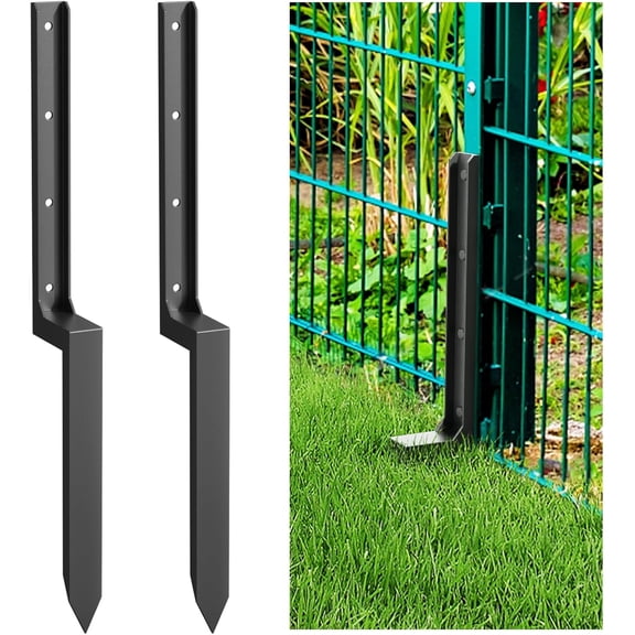 Datingday 2 Pack Fence Post Repair Kit,Black Heavy Duty Fence Post Repair Stakes,Thicker Fence Post Anchor Ground Spike,Fence Post Stakes for Repair Broken,Tilted Fence Post