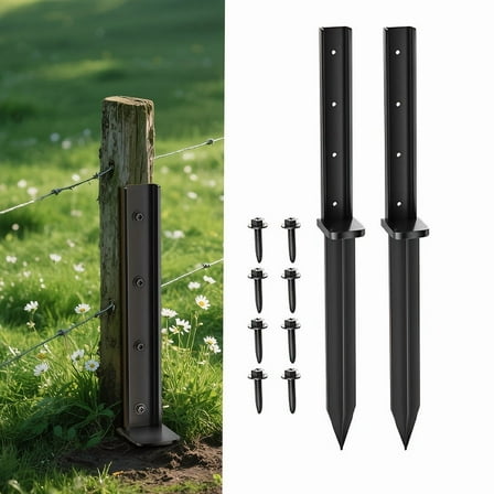 Datingday 2-Pack Heavy Duty Steel Fence Post Repair Anchor Kit, One-Piece Metal Ground Stakes for Tilted/Broken 4x4 or 6x6 Wood Posts, Black