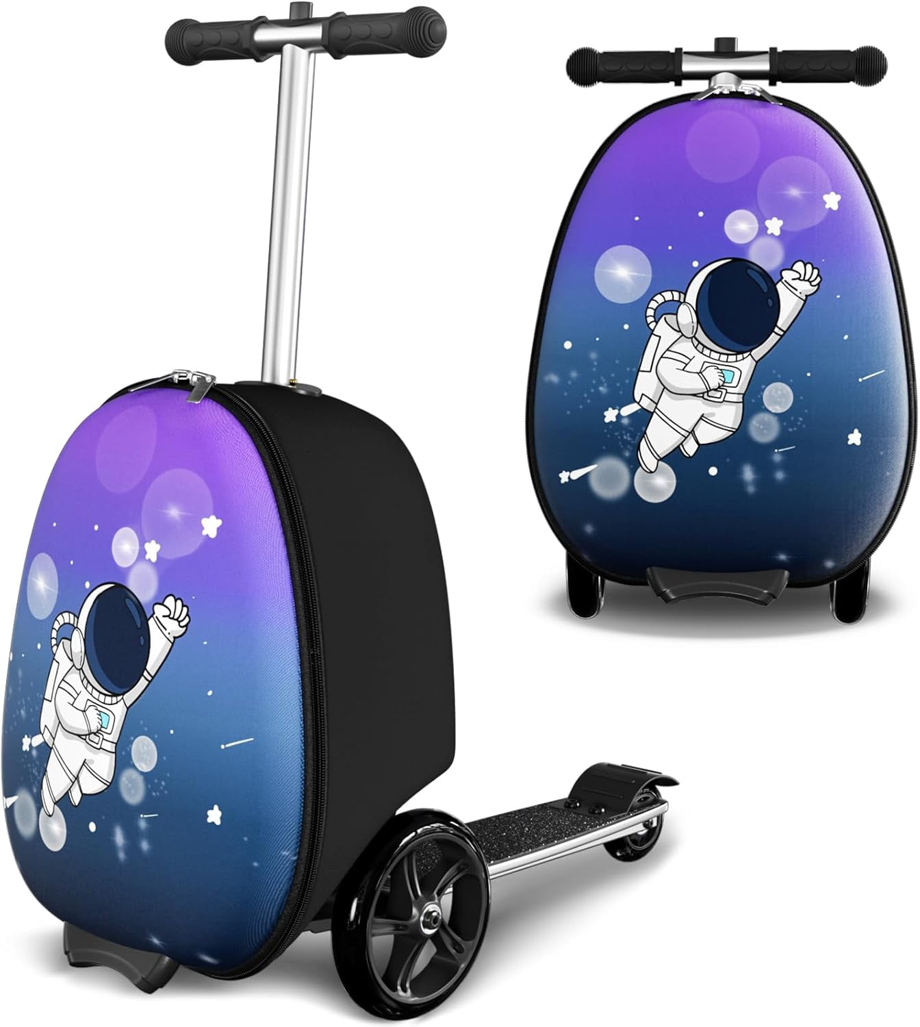 Datingday 2-in-1 Kids Scooter Luggage with LED Light-Up Wheels | Adjustable Handle | Airplane Approved Carry-On for Ages 5-12 | Foldable & Lightweight Travel Suitcase，Blue