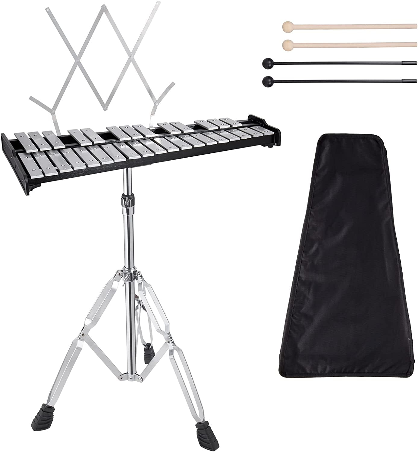 Datingday 32 Notes Glockenspiel with Adjustable Height Stand, Aluminum Xylophone for Adult,Glockenspiels Xylophone Bell Kit,Xylophones Instrument Kit with Music Stand,Mallets and Carrying Bag