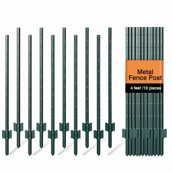 Datingday 4 Feet Fence Post, 10 Pack U-Channel Heavy Duty Metal Fence Posts with No-Dig Pointed Bottom, Sturdy Steel Fence Stakes for Garden Yard, Lawn, Farms and Outdoor Wire Fencing