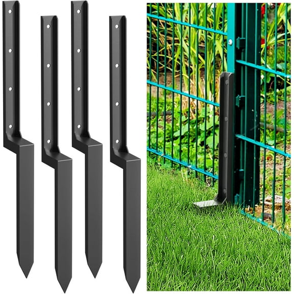 Datingday 4 Pack Fence Post Repair Kit,Black Heavy Duty Fence Post Repair Stakes,Thicker Fence Post Anchor Ground Spike,Fence Post Stakes for Repair Broken,Tilted Fence Post